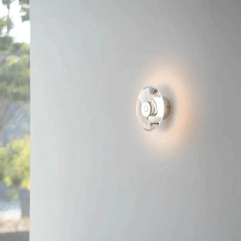 Modern Round Crystal Bedside Lamp Bedroom Living Room Italian LED Sconce Minimalist Art Circular Corridor Mirror Wall Lights