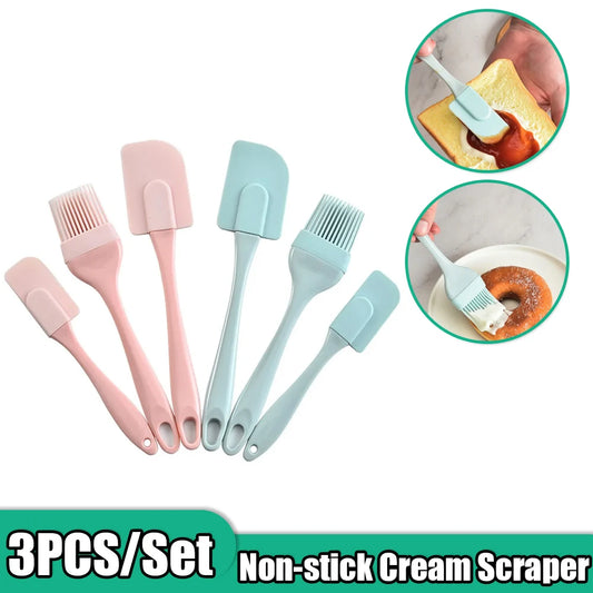 3Pcs Non-Stick Silicone Cream Scraper Bread Cake Butter Spatula Mixer Oil Brush With PP Handle Cake Spatula Kitchen Baking Tool