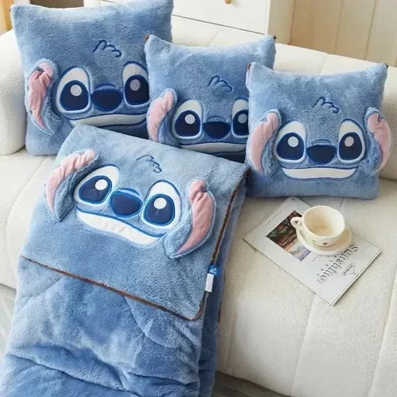 Disney Stitch Throw Pillow Blankets Two In One Kawaii Flannel Pillow Thickened Nap Blanket Living Room Child Bedroom Decoration