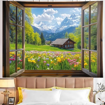 Window Tapestry, Outdoor Forest Tapestry Wall Hanging Natural Landscape Wall Mural for Bedroom Living Room Wall Art Home Decor