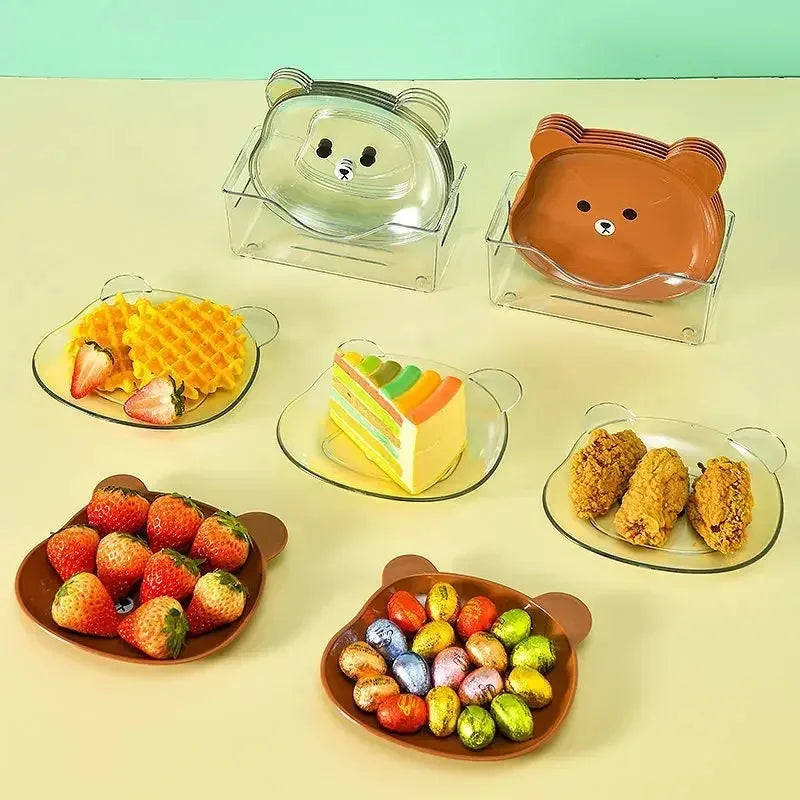 Placa de lanche de forma de urso de desenho animado kawaii plástico placas de bolo de sushi molho de prato copo de copo de cozinha utensílios de mesa de mesa de mesa