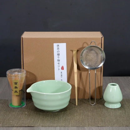 Bamboo Ceramic Japanese Matcha Tea Set Reusable Chasen Stirring Tea Sticks Matcha Spoon Matcha Whisk Set