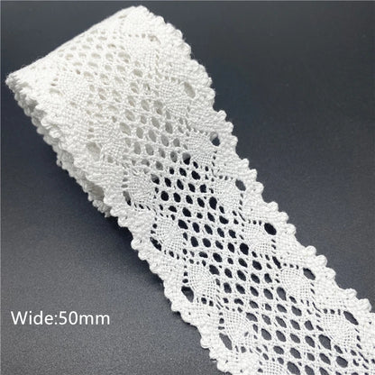 10mm-50mm 2yards White 100%Cotton Lace Ribbon For Apparel Sewing Fabric Trim Cotton Crocheted Lace Ribbon Handmade Accessories