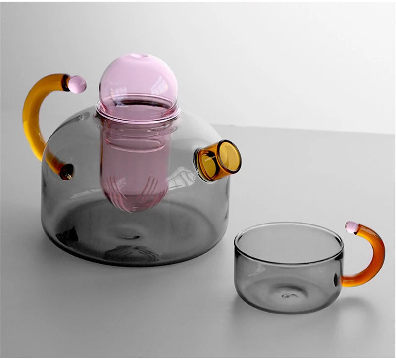 Contrasterende kleur thee pot kleurrijke glazen thee water scheiding filtratie teepot thee kopje set creatieve drinkware teakettle