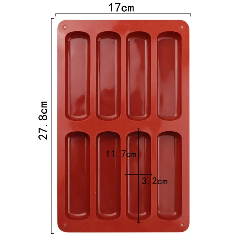 8 Cavity Silicone Cake Mold 3D Long Strip Silione Molds Mousse Cake Silicone Baking Molds French Dessert Chocolate Mold Bakeware