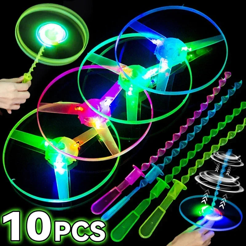 LED Luminous Bamboo Dragonfly Flying Saucers with Light Outdoor Night Shooting Helicopters Flying Toys Kids Birthday Party Props