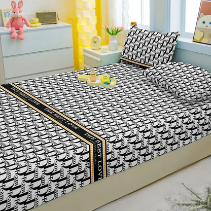 1 Simple Modern Letter Printed Matte Fitted Sheet, Bedroom Printed Bed Cover, Bedding (Excluding Pillowcases)