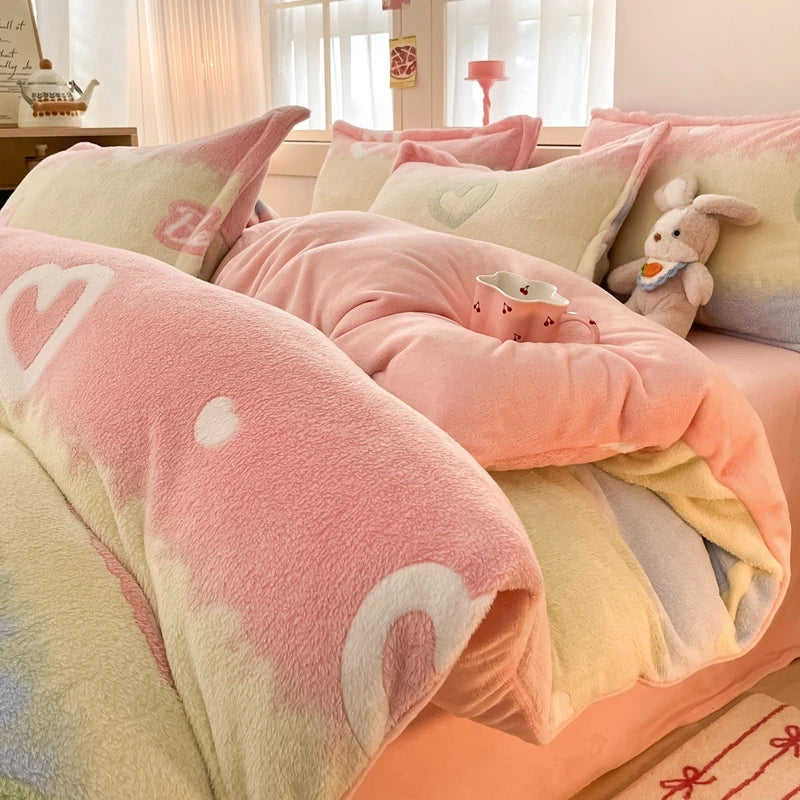 White Plant Flower Milk Velvet Duvet Cover Green Reversible Soft Skin-friendly Comforter Cover Adult Kid Bedroom Winter Bedding