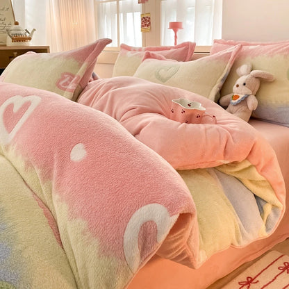 White Plant Flower Milk Velvet Duvet Cover Green Reversible Soft Skin-friendly Comforter Cover Adult Kid Bedroom Winter Bedding