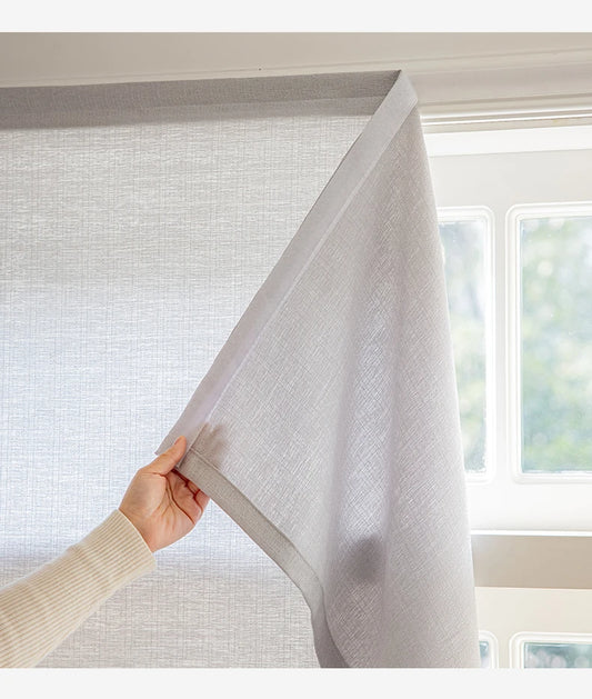 Punch Free Self-stick Curtains for Bedroom, Solid Color Yarn Decoration Fabrics,Holes Free Velcro Semi-blackout Sheer Curtains