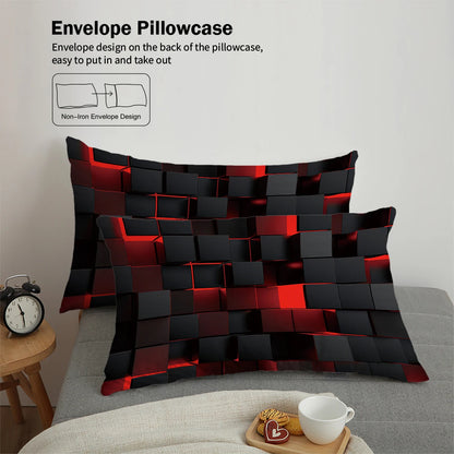 3pcs Red transparent grid visual effects bedding set, suitable for teenagers and adult bedroom,1*duvet cover+2*pillowcase