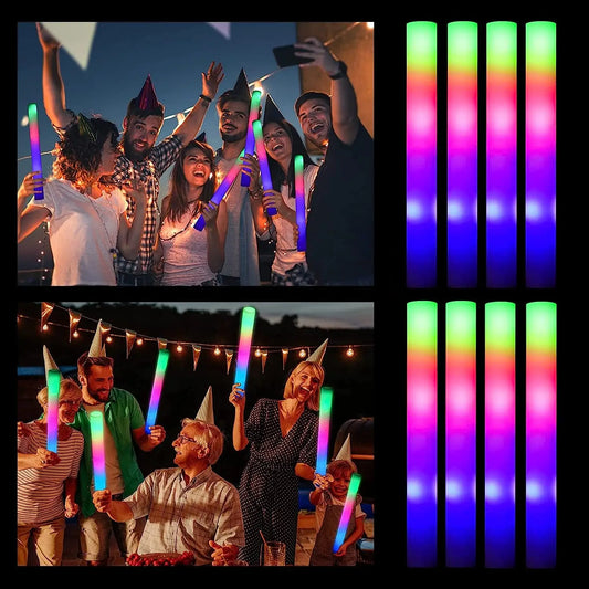 12/15/30 st LED Glow Sticks Bulk Färgglad RGB lysande skum Stick Cheer Tube Dark Light For Xmas Birthday Wedding Party