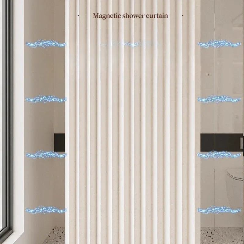 Waterproof Thick Linen Folding Curtain Mold-proof Solid Color Shower Curtain Suitable for Shower Curtains in Bathrooms