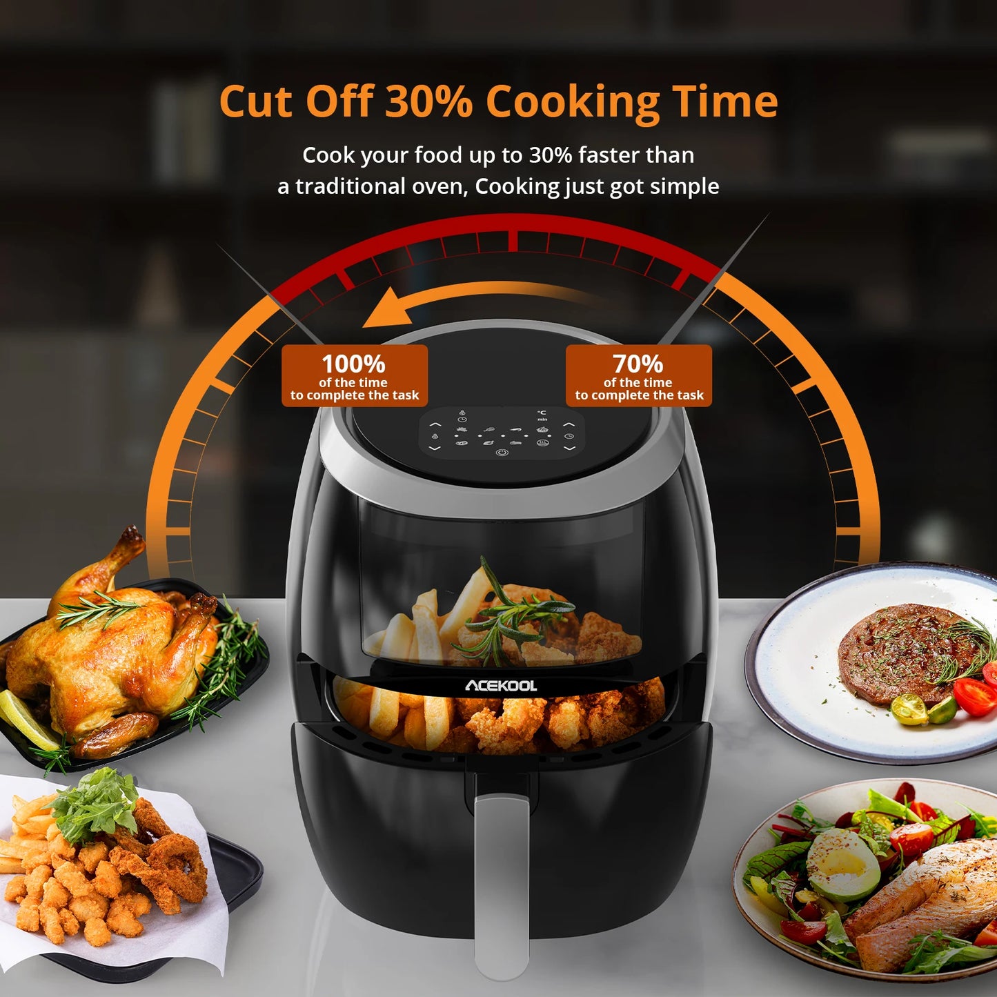 Air Fryer, 8QT Airfryer Ofen mit Blickfenster Oilless -Kocher mit Digital Display 8 Kochen Voreinstellungen Spülmaschine Safe Schwarz