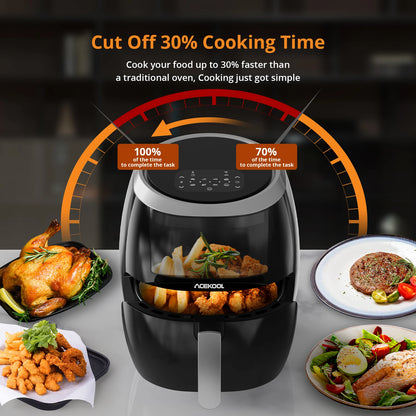 Air Fryer, 8QT Air -Frhry Cuptor cu o fereastră de vizualizare aragaz cu afișaj digital 8 Presetări de gătit Mașină de spălat vase Sigure Negru