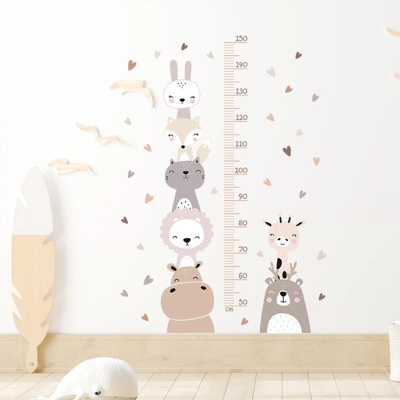 3PC Cartoon Animal Height Ruler Wall Stickers for Waterproof Removable PVC Kids Room Kindergarten Home Decoration