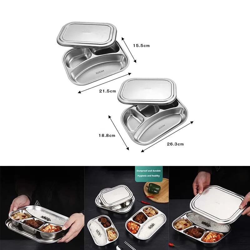 304 stainless steel dinner plate compartment with lid lunch plate