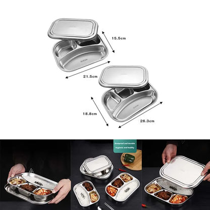 304 stainless steel dinner plate compartment with lid lunch plate