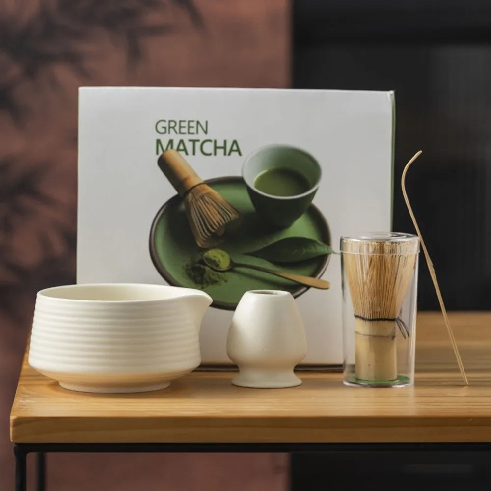 Bamboo Ceramic Japanese Matcha Tea Set Reusable Chasen Stirring Tea Sticks Matcha Spoon Matcha Whisk Set