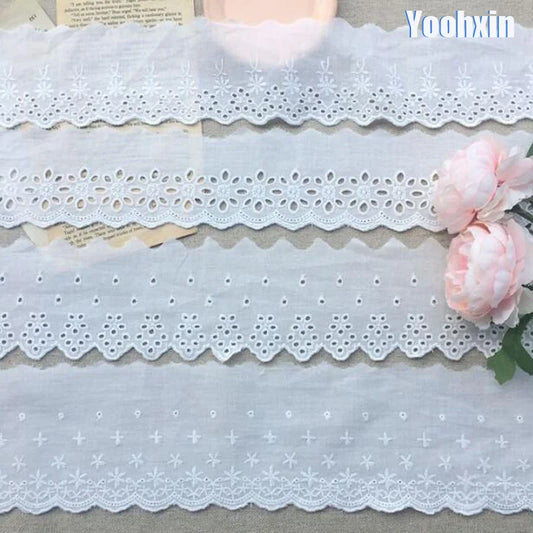 Hot Cotton Embroidered White Flower spetstyg Dubai Wide Sewing Diy Trim Wedding Applique Ribbon Collar Tyg Guipure Decor