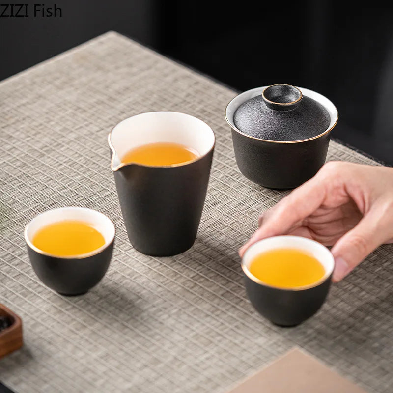 Light Luxury Portable Ceramic Tea Set Creative Office Kung Fu Tea Set Chinese Outdoor Travel Quick Tea Cup Set Friend Gift