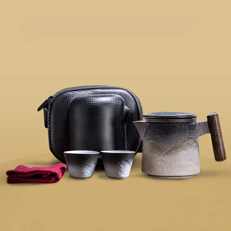 Ceramic Portable Kung Fu Tea-Making Sets Simple Modern Outdoor Travel Tea Sets Teapot Original and Funny Gifts Household Teaware