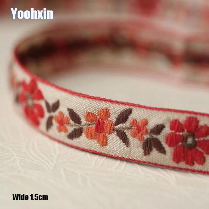 1.5CM Wide HOT Cotton Beige Embroidery Lace Fabric DIY Applique Collar Trim Ribbon Cord Sewing Guipure Wedding Dress Cloth Decor