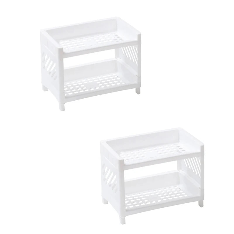 Minimalist Desktop Double-Layer Storage Rack Household Plastic Bathroom Small Stationery Organizing Pure White Multifunctional