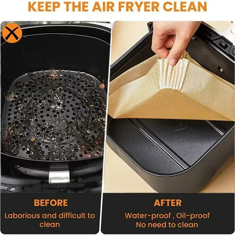 Air Fryer 50/100pcs Bakeware Disposible Paper Tray Non-Stick Mat Oil-Proof Liner Non-Stick Mat For Kitchen Oven Bakepapir