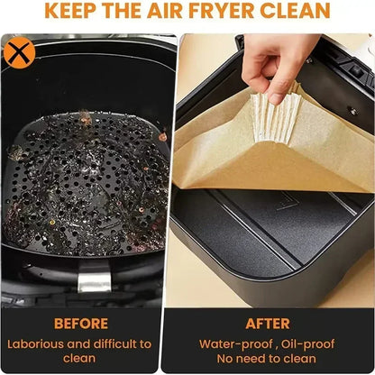 Air Fryer 50/100pcs Bakeware-engangspapirbakke Non-Stick Mat Oil-Proof Liner Non-Stick Mat til køkkenovn Bagepapir