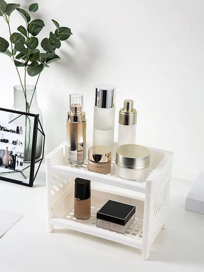 Minimalist Desktop Double-Layer Storage Rack Household Plastic Bathroom Small Stationery Organizing Pure White Multifunctional