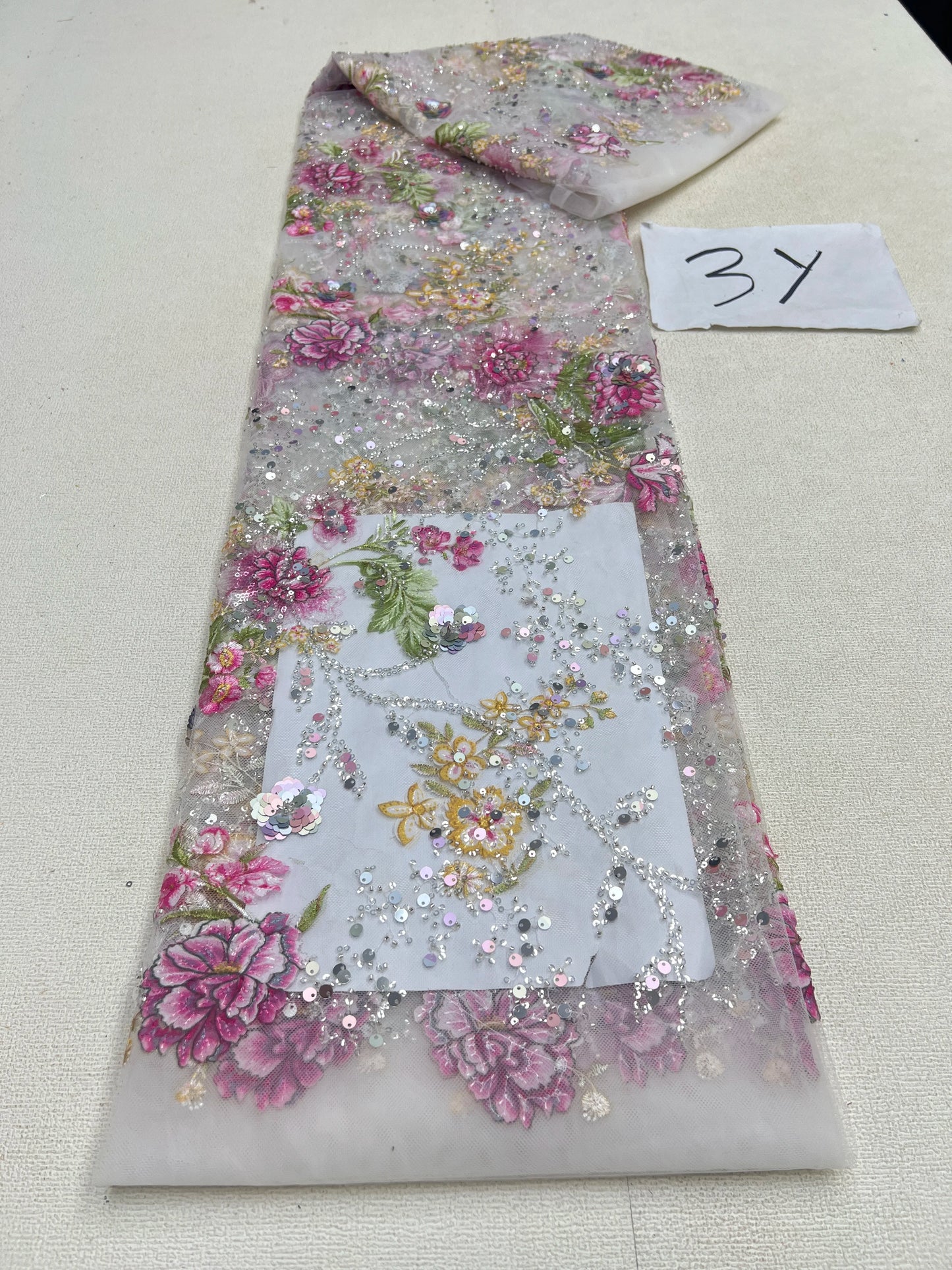 African Sequins Beaded Lace Fabrics  3 yards High Quality Sequence Embroidery French Nigerian Lace Fabric For Wedding Sewing