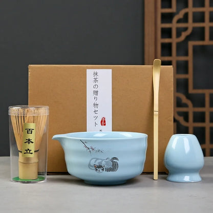 Bamboo Ceramic Japanese Matcha Tea Set Reusable Chasen Stirring Tea Sticks Matcha Spoon Matcha Whisk Set