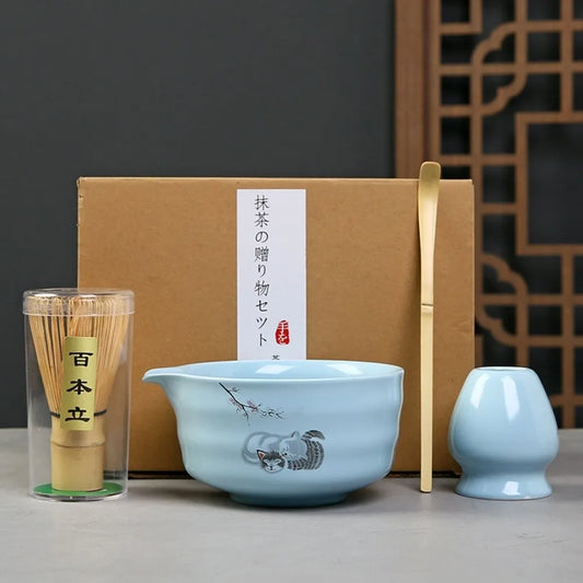 Bamboo Ceramic Japanese Matcha Tea Set Reusable Chasen Stirring Tea Sticks Matcha Spoon Matcha Whisk Set