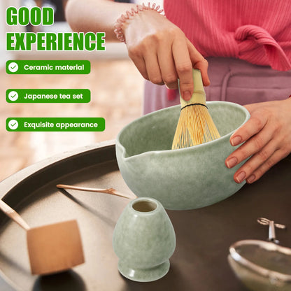 2Pcs Ceramic Matcha Bowl and Whisk Holder Set Easy to Use Tea Bowl and Whisk Stand Easy to Clean Matcha Tea Mixing Tool