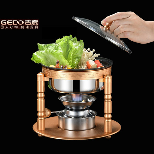 GEDO Ultra Mini Hot Pot 173mm Diameter Individual Hotpot Alcohol Fuel Budae Jjigae Portable Tiny Pot Cookware for Picnic