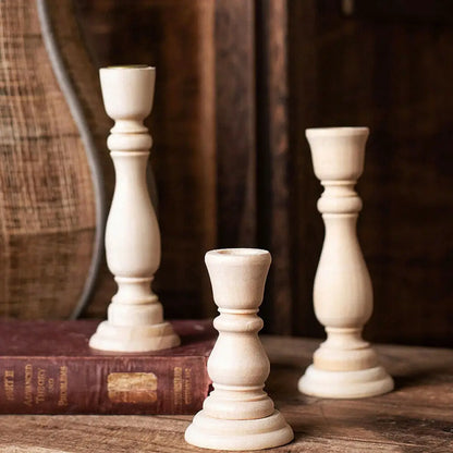 Wooden Candlesticks Unfinished Wood Candle Holder Pillar Taper Candle Stands for Wedding Party Birthday Home Table Decoration