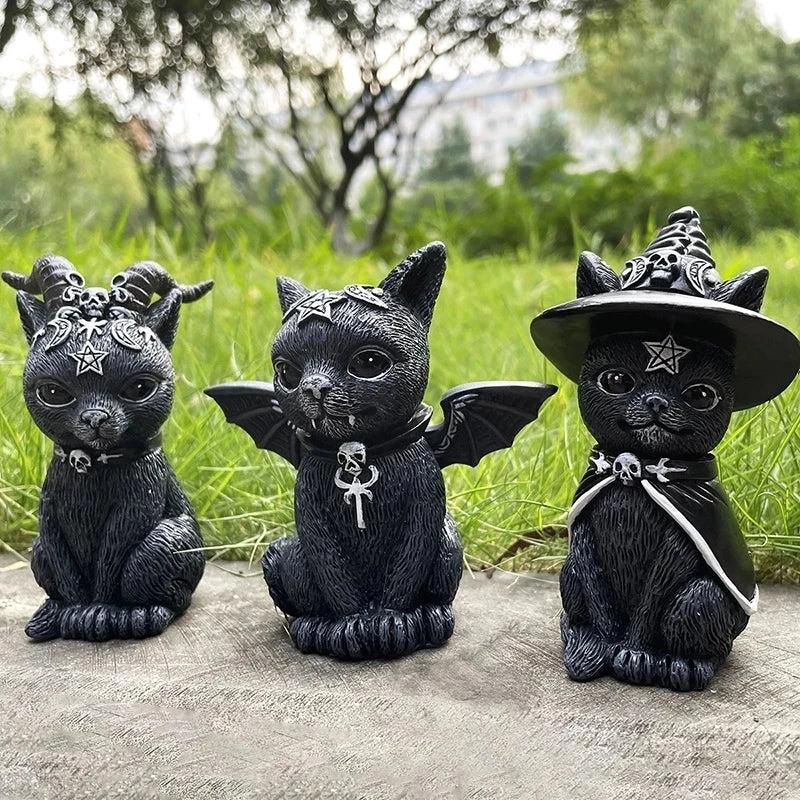 Halloween Decoratieve beeldje Figurine Garden Witch Cat Sculpture Gotisch Kitten Standbeeld Zwart Magic Cat Owl Ornament Wizard Leuke miniatuur