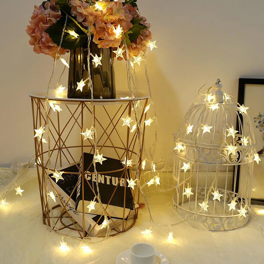 LED -snaarlichten Outdoor Star Chain Lights Garland Lights Bulb Fairy Lights Party Home Wedding Garden Kerstdecor