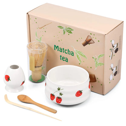 Japanese-style Matcha Making Tool Set Includes Ceramic Bowls Whisk Holder Bamboo Teaspoon Brush and Scoop Matcha Teaset Giftbox