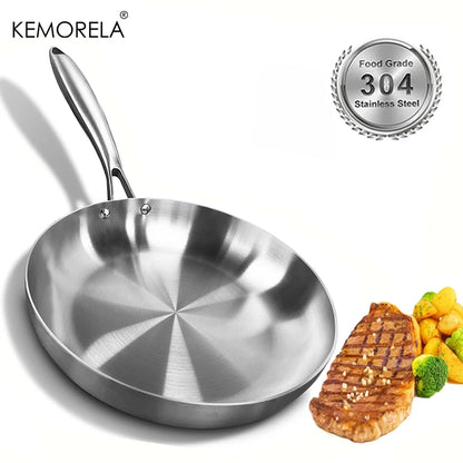 304 Stainless Steel Frying Pan NonStick Pan Fried Steak Pot Uncoated Kitchen Cookware For Gas Stove and Induction Cooker