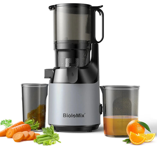 Biolomix Cold Press Juicer, 130 mm -es takarmánycsípővel, egész gyümölcsökkel és zöldségekkel, magas lé hozammal, BPA -mentes lassú masztáló gyümölcscentrációval