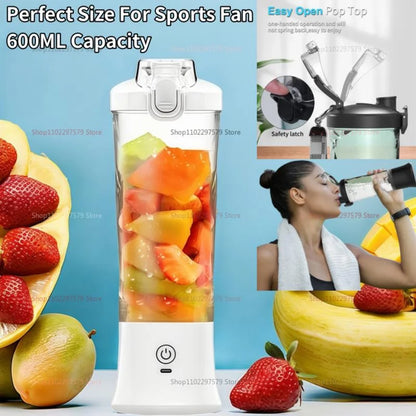 600ml Portable Electric Fruit Juicer Mixer machine USB Rechargeable Mini Fruit Juice Blender with 6 Blades Compact Juice Cup