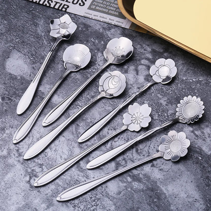 8pcs Edelstahl Kirsch Rose Blume Gold Scoop Kaffeelöffel Geschenke Küche Dessert Teezubehör Tabelle Dekoration Set Set