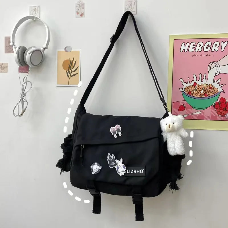 Nylon håndvesker skulderveske stor kapasitet crossbody vesker for tenåring messenger bag student skolesekker-mw