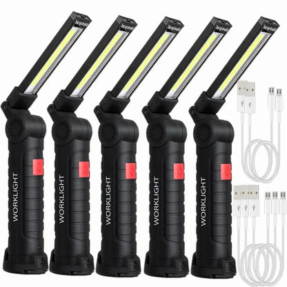 USB Rechargeable Camping LED Flashlight Work Light with Magnet and Hook IP64 Waterproof 5 Lighting Modes Suitable for Night Work