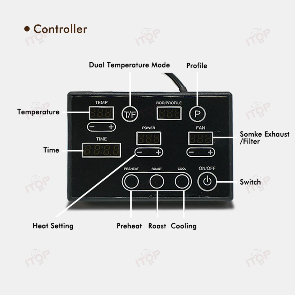 ITOP 500G Coffee Roaster 3 Programas de tostado Fácil y divertido Operación Máquina de tostado de café de café para el hogar con filtro de humo