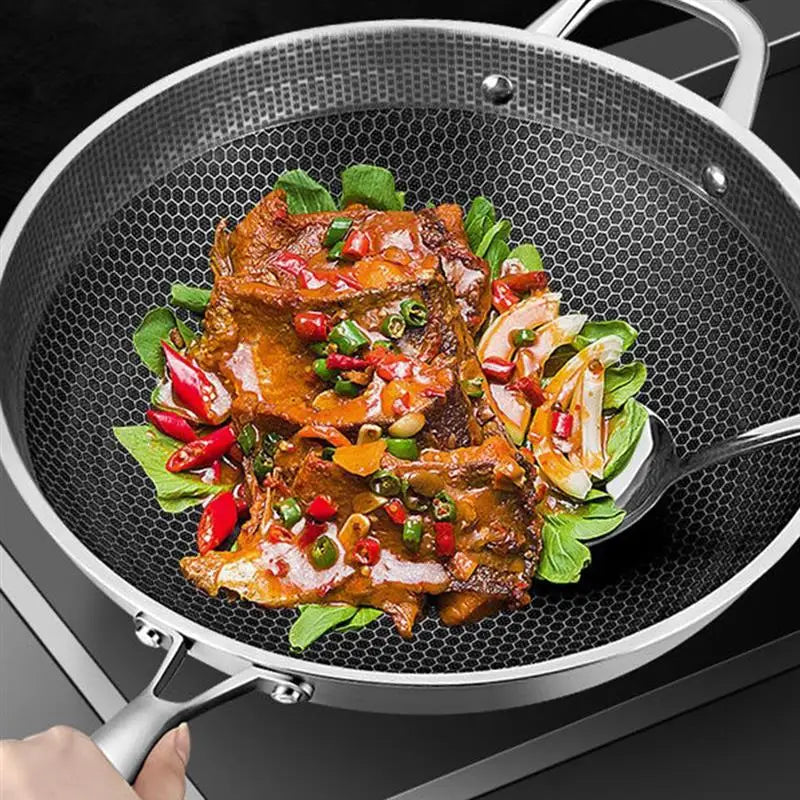 Pan à frire réutilisable wok steak steak cuit de cuisson poêt casquette induction monomarne de poêle en nid d'abeille en nid d'abeille en nid d'abeille