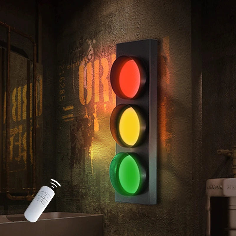 Traffic Light Wall Lamp LED with Remote Control 3-Color Adjustable Signal Lamps Bar Living Room Restaurant Decoration Llighting