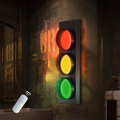 Traffic Light Wall Lamp LED with Remote Control 3-Color Adjustable Signal Lamps Bar Living Room Restaurant Decoration Llighting